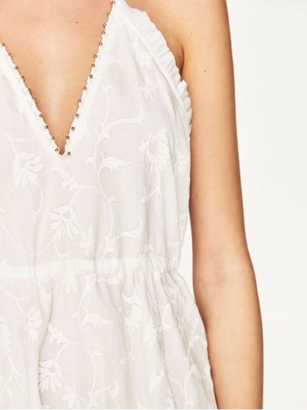 Zara White Embroidered Halter Mini Dress Double Lined Tassel Tie XS - Picture 7 of 10